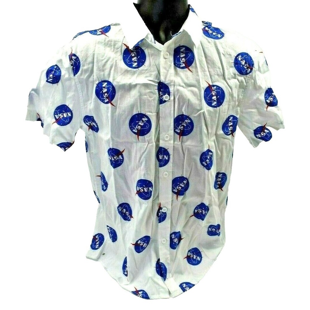 NASA Logo Men's‎ Size M White Button Up Shirt Short Sleeve Space New